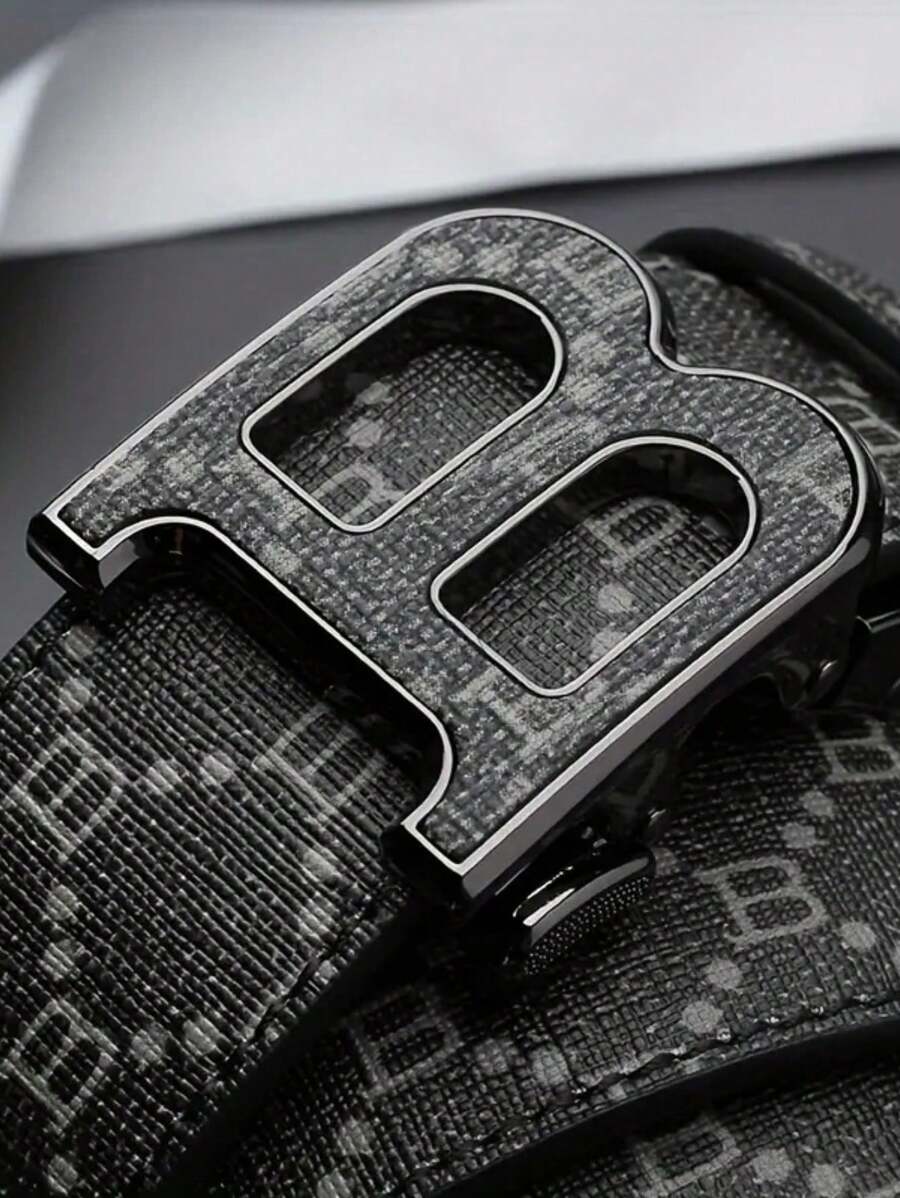 1pc Vintage Punk Style Men's PU Leather Accessories With B Letter Buckle, Alloy Automatic Buckle, Suitable For Daily, Casual, Party, Holiday, Business Occasions (Gift Packaging)