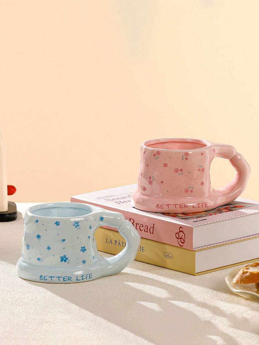 1pc Ceramic Mug, Korean Minimalist Cute Coffee Cup & Saucer, Nordic Minimalist Vintage Household Water Cup, Matcha Dessert Cup, Suitable For Tea, Arabic Coffee, Large Capacity American Coffee Cup, Suitable As A Gift For Friends And Relatives, Microwave And Dishwasher Safe