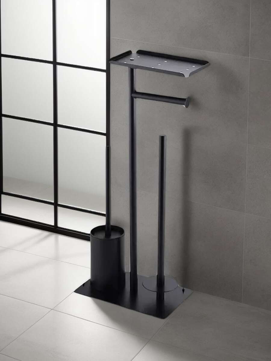 1 pieza Estantería de almacenamiento para baño, Porta rollos de papel higiénico y soporte para cepillo de inodoro de acero inoxidable