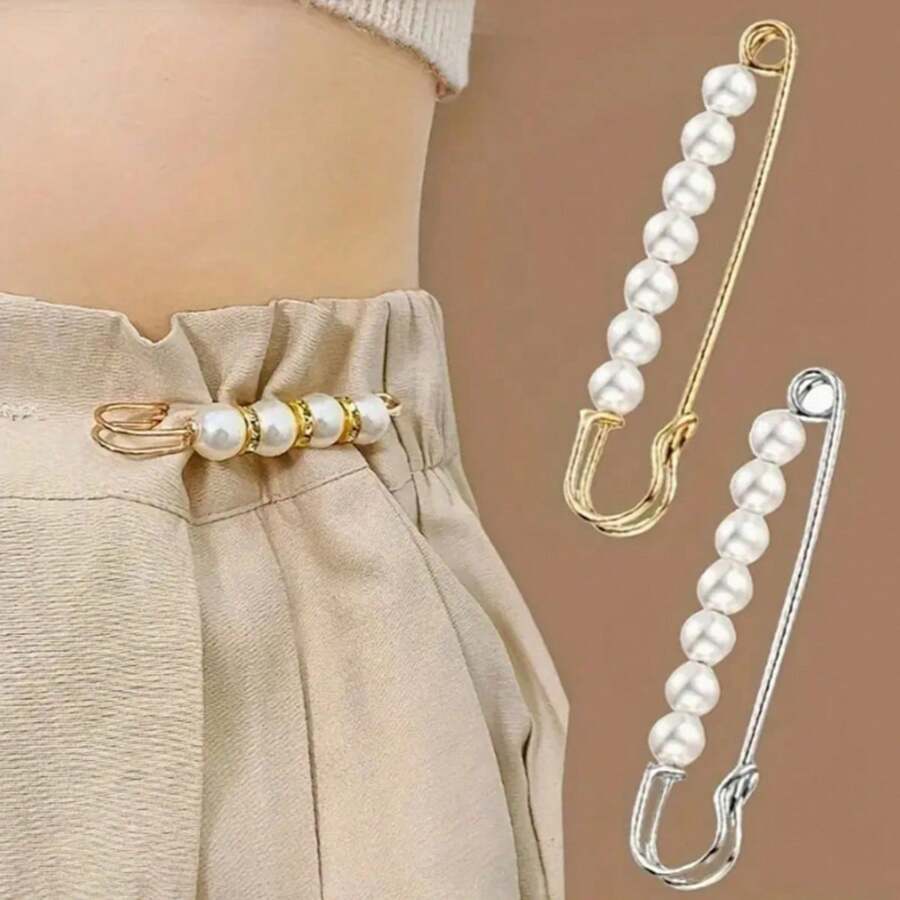 4pcs New Faux Pearl Waist Pin Scarf Safety Bandana Clip Shawl Buckle Pin Brooch Women Sweater Pin Brooch For Clothes, Women Fashion Accessories Perfect Gift