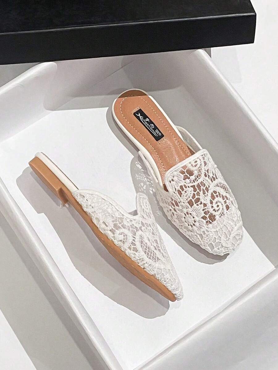 Mengshangli Women's Hollow Breathable Mesh Slide Sandals, Slip-On Flat Mule Shoes