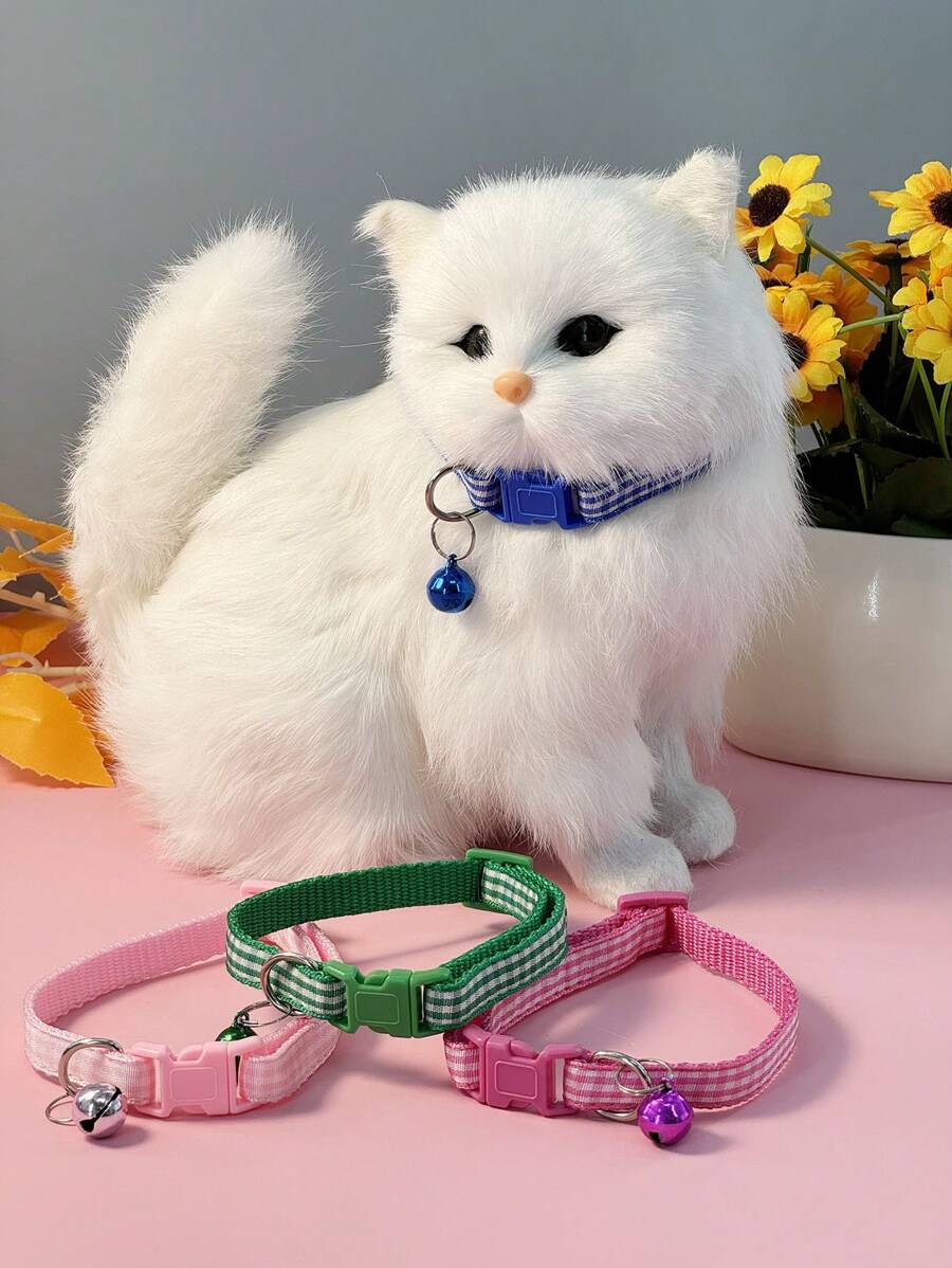 Collar ajustable con cuadros y campanilla para gatos, collar para mascotas estilo cuadros a la inglesa