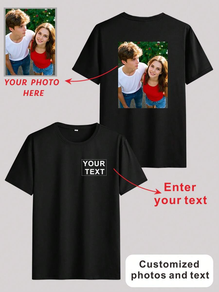 Personalisiertes T-Shirt, lässiger Boyfriend-Stil Herrenfashion T-Shirt, personalisierter Textdesign T-Shirt - fügen Sie Ihren eigenen Text/Ihr Design hinzu, Sport Boyfriend-Stil Herrenmode, bequem, lässig, einfach und modisch, ideales Geschenk für Freund, Familie, Freunde, Feiertage