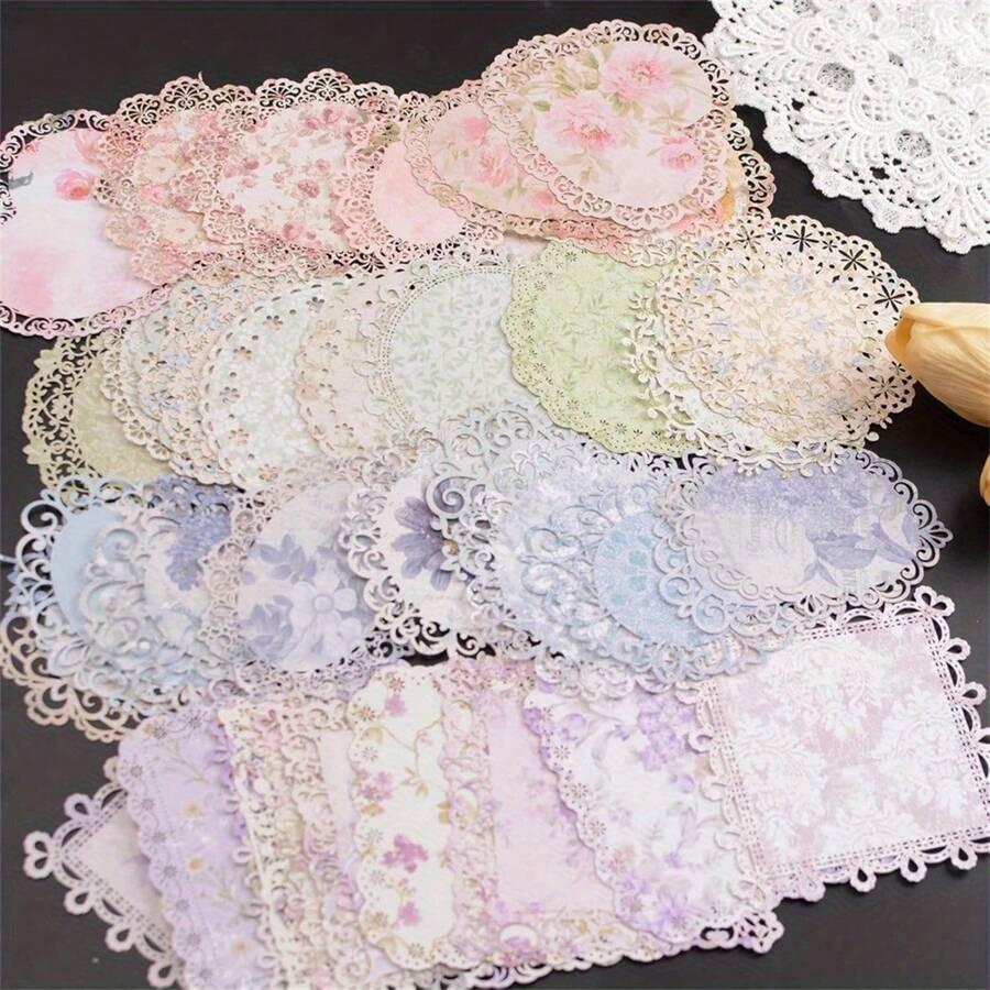 10 Stück Vintage Spitze Scrapbooking Papier Set, exquisite ausgeschnittene Papiere - geeignet für Tagebücher, DIY Karten, Lesezeichen, Postkarten, Alben und Handarbeiten, farbenfrohe Blumenmuster, Jahrestags-Thema