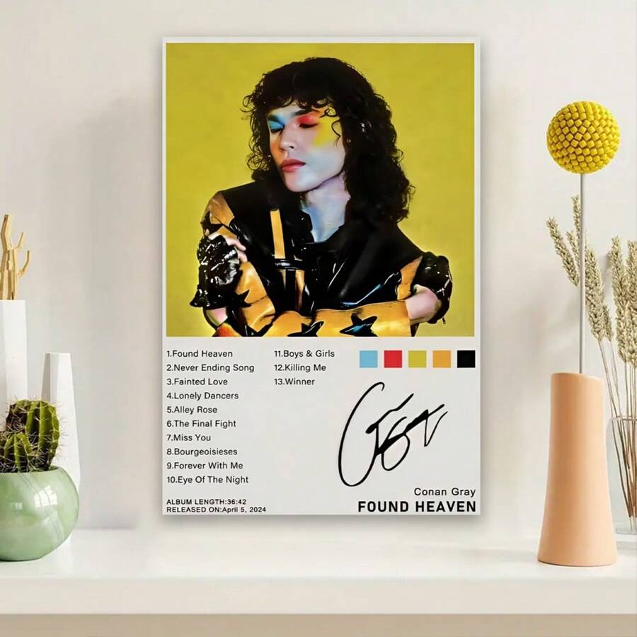 Framed Conan Gray 'Discover Paradise' Album Poster, Canvas Wall Art Print - Vibrant Music-Themed Home Decor, Ideal Gift For Fans, Perfect For Room Accent