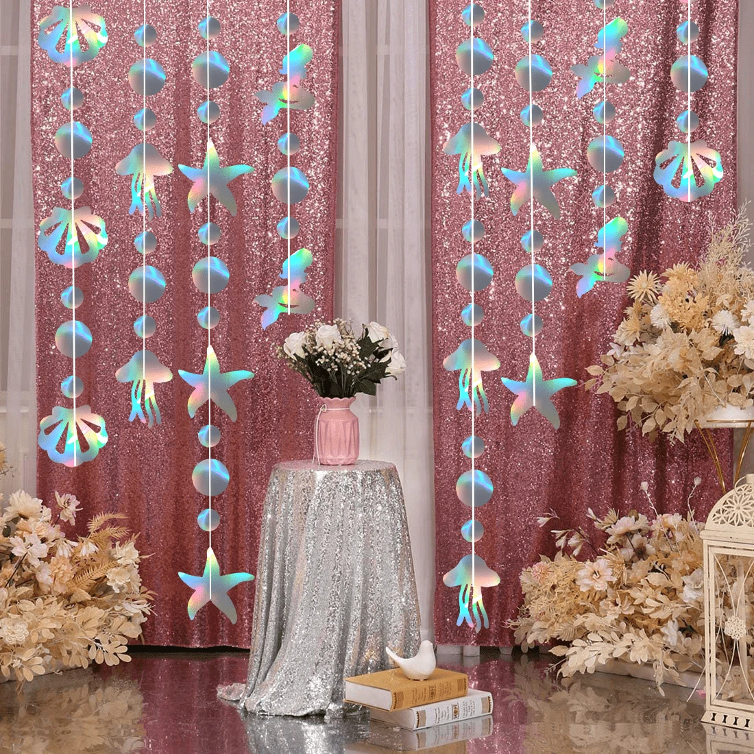 Banner a tema marino di 4 metri con elementi di meduse, sirene, stelle marine e conchiglie. Adatto per decorare sfondi di feste, decorazioni per la casa, lauree, Festa del papà, Festa della mamma, feste di compleanno, feste a tema, feste estive, decorazioni per camera da letto, compleanni