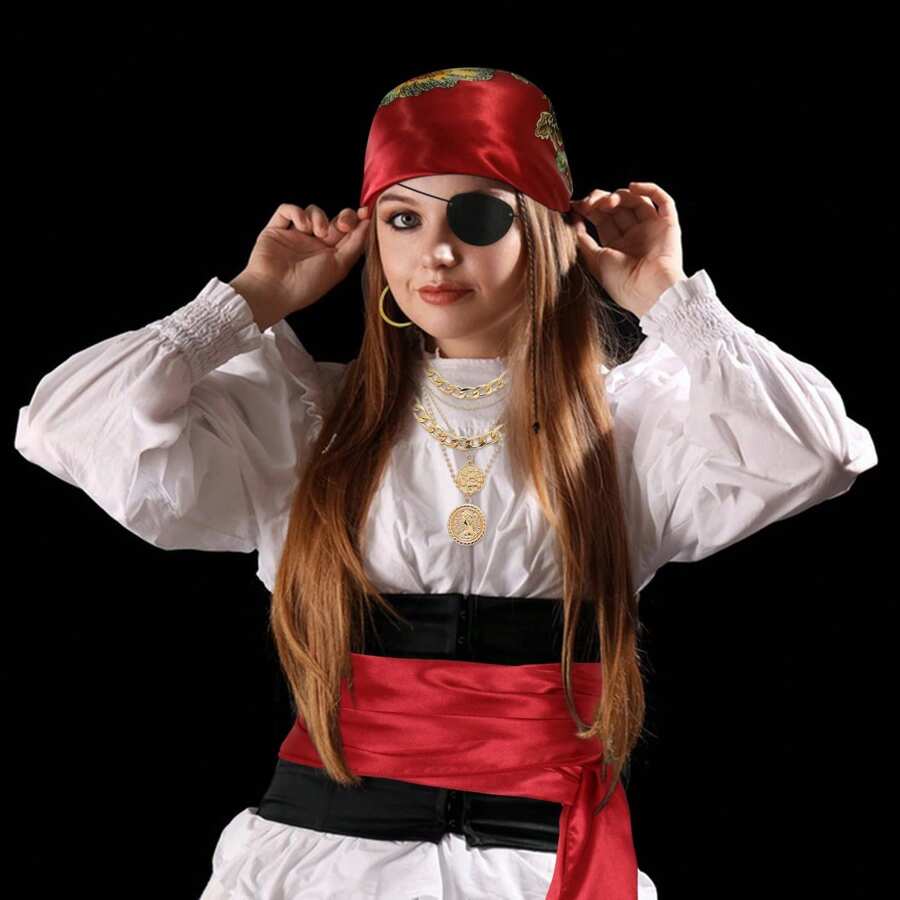 5-częściowy męski zestaw akcesoriów do stroju pirata - czapka pirata, chusta na głowę, pas do szalika i nie tylko | Kompletny wygląd pirata na Halloween, imprezy tematyczne, cosplay i renesansowe jarmarki | Regulowana i trwała konstrukcja