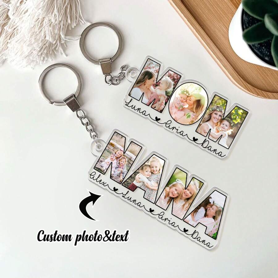 1 Stück personalisierter Schlüsselanhänger aus Acryl mit Foto und Text, Schlüsselanhänger mit Namen der Oma und Enkelkinder, personalisiertes Muttertagsgeschenk für Oma/Mama/Großmutter, personalisierter Oma-Schlüsselanhänger mit Foto, Mama und Tochter Foto Schlüsselanhänger Geschenk für Mama, Muttertagsgeschenk, Geschenk für sie/Mutter/Oma/Ehefrau