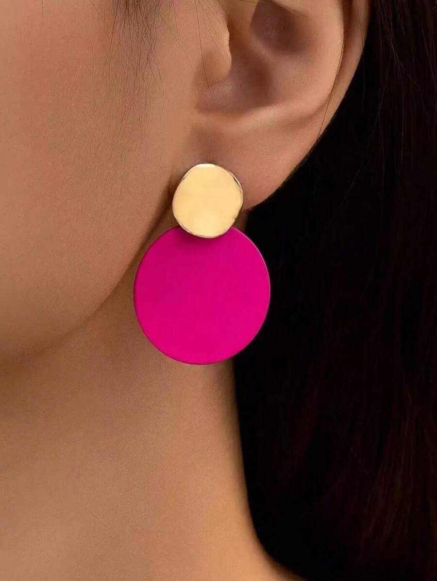 1 Pair Fashionable Sweet Geometric Circular Enamel Alloy Earrings, Cute Elegant Versatile Jewelry For Women Daily Wear, Summer