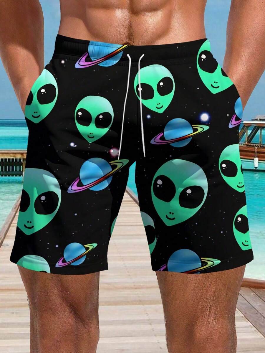 Plus Size Men's 3D Hawaii Style Print Quick Drying Casual Beach Shorts - Drawstring Waistband, Perfect For Summer Outdoor Activities