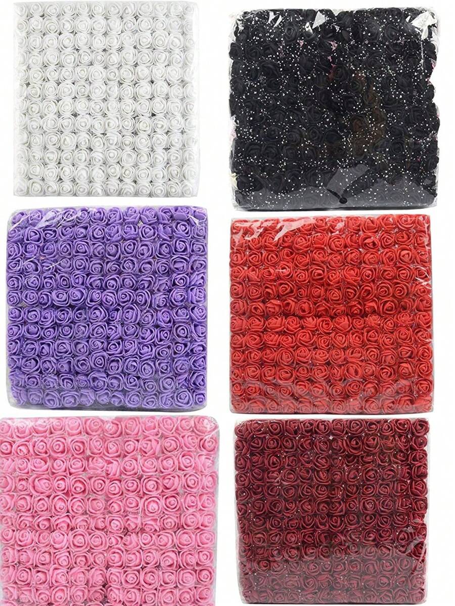 144pcs Artificial Mini Rose Mixed Color Paper Flowers, Handmade Small Flowers Crafts, Micro Flowers For Wedding Bouquet, Papercraft, DIY Scrapbooking Decor With Stems