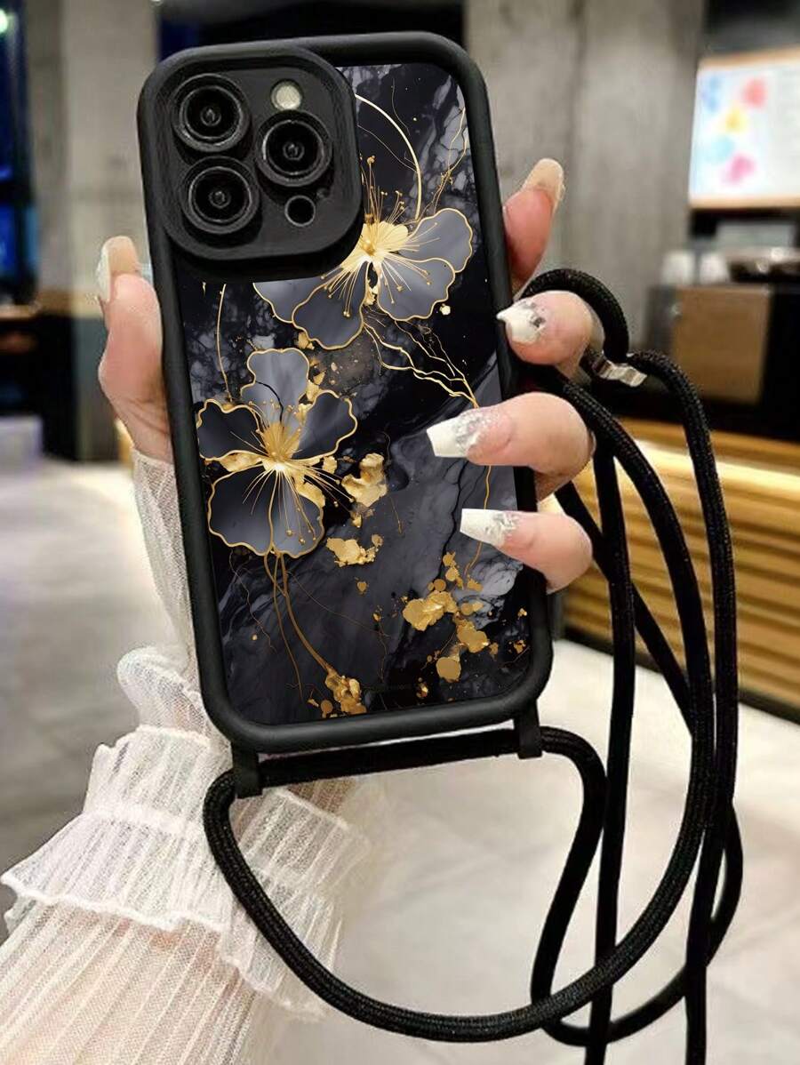 Funda para teléfono con correa cruzada estilo minimalista con diseño de mármol en colores negro empotrado, compatible con 16/ 15/XR/ 16 PROMAX/7P8P/P12 PROMAX/P13 PROMAX/P14 PROMAX/P13/P14/P11/P12/P14, resistente a golpes y suave para mujeres en tamaños XS/S/XS MAX/7 8 GES2/XS/S/XS MAX/7 8 GES2/A03s,A03 Core,A04,A12,A13,A14,A21s,A22,A23,A24,A32,A33A34,A5 A51A52,A53,A54. Funda de teléfono gruesa, bonita y de moda.