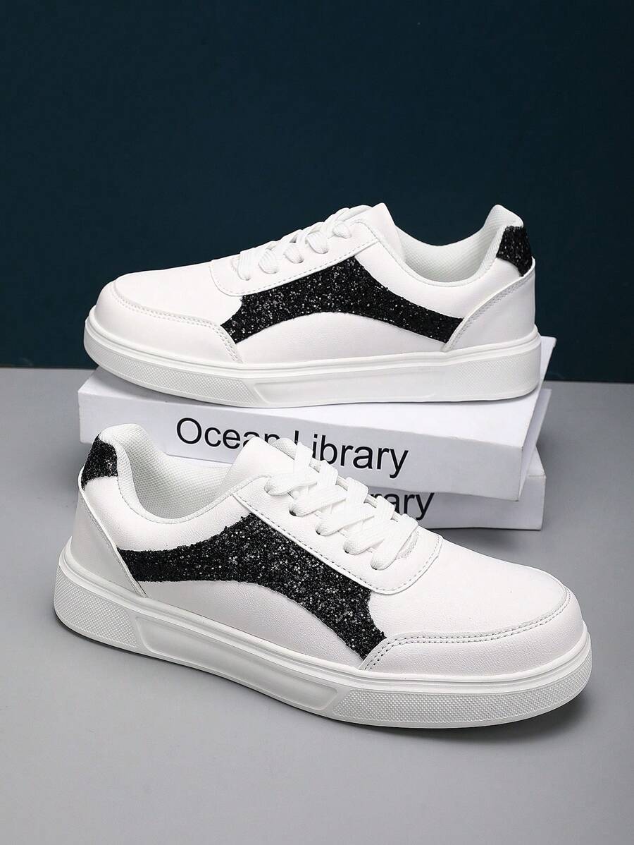New Casual Simple Fashion Comfy PU Leather Low-Top Lace-Up Flat Skateboard Sneakers, Anti-Slip Shock-Absorbing Sports Shoes For Teenage Girls & Students, Suitable For Outdoor Activities And Daily Wear