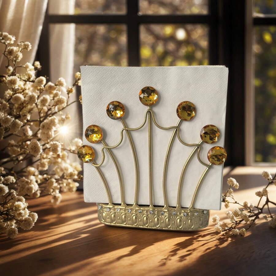 European Crown Napkin Holder Gemstone Decoration Light Luxury Style Restaurant / Living Room Decoration Desktop Paper Towel Storage Retro Handmade Old Napkin Holder Creative Shape Sanshi Youpin Creative Workshop Kitchen / Restaurant / Desktop Decoration / Farmhouse / Gift