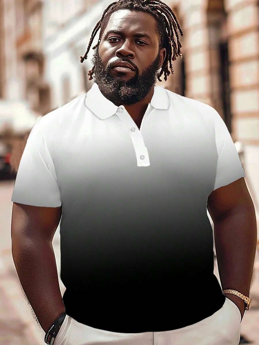 1pc Plus Size Men's Fashion Casual Collared Shirt With Button Details - 100% Polyester Polo Collar Top With Slight Stretch, Knitted Fabric, Regular Fit - Summer Golf Casual Chic Polo Shirt