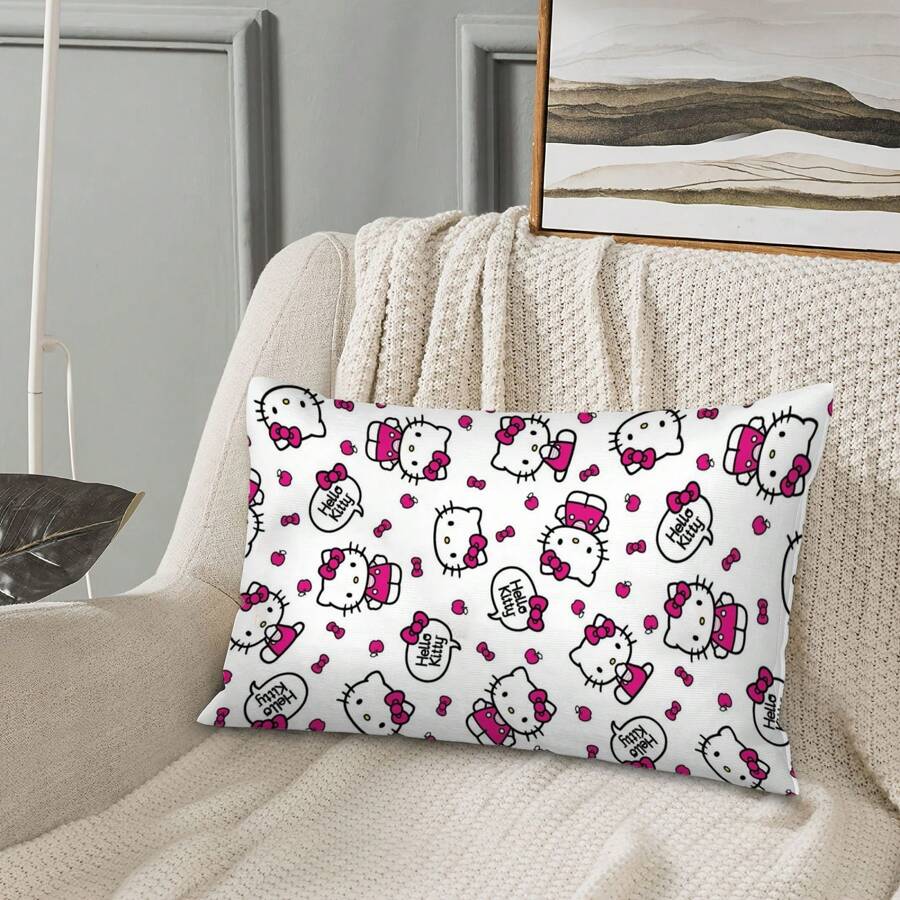 Sanrio 1 pezzo Federa per cuscino con motivo Kuromi di Sanrio Hello Kitty, federa in peluche a cartoni animati, stile carino e fresco, design di lusso minimalista, morbido materiale, 30x50cm (senza inserto del cuscino), motivo monolaterale, adatto per camera da letto, soggiorno, auto, divano