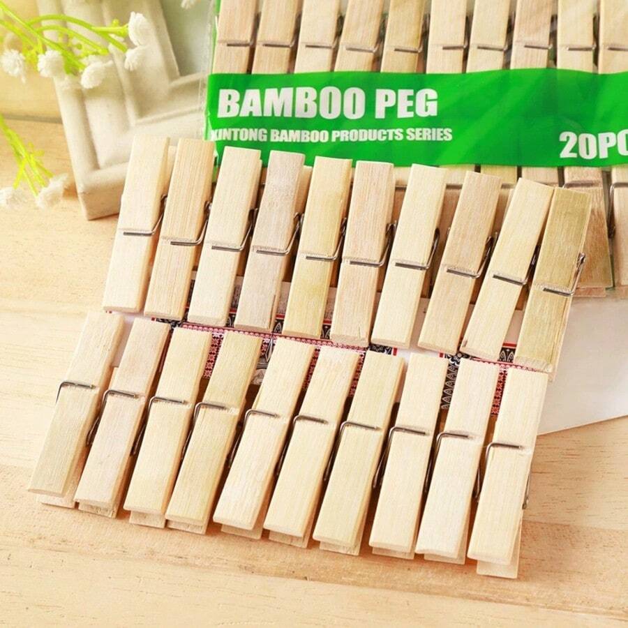 20 pezzi/confezione di Mollette di bambù, Mollette per stendino, Mollette di bambù antivento per serra di grandi dimensioni, Mollette per appendere vestiti/coperte