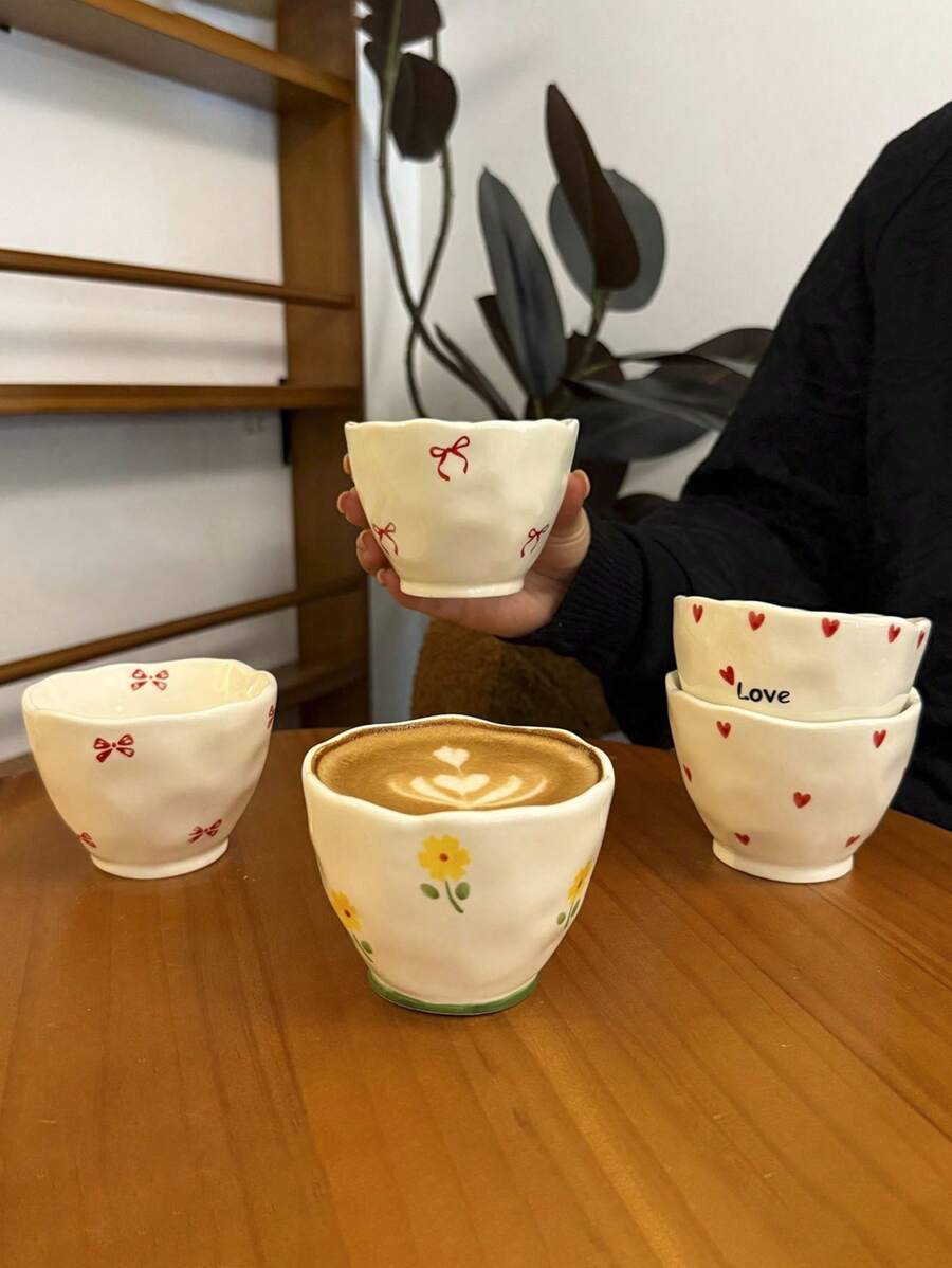 1 pièce Tasse à café/lait/jus/dessert en céramique asymétrique avec poignée mignonne, style Ins, idéale pour le petit-déjeuner, le thé de l'après-midi, ou comme cadeau pour la famille et les amis.