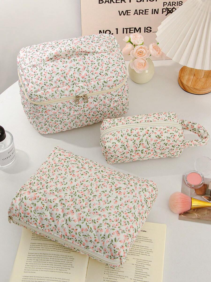 1 Peça Estojo de Maquiagem Floral para Moças, Mulheres de Sucesso, Blogueiras de Beleza e Moda, Conjunto de Bolsas Cosméticas de Grande Capacidade, Bolsa de Armazenamento de Maquiagem, Bolsa de Toucador para Artistas de Maquiagem, Itens Essenciais de Viagem, Bolsa de Armazenamento de Maquiagem Fofa Adequada para Guardar Toalhas Faciais, Demaquilante, Limpador Facial, Cuidados com a Pele, Bolsa Multiuso com Alça Portátil e Zíper para Guardar Pequenos Itens