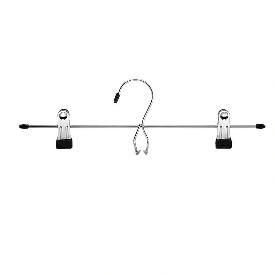 10pcs/5pcs Metal Trouser Clips, Silver & Black Electroplated High Manganese Steel Pants Clips, 2-Clip Clothes Rack For Bedroom & Clothing Store, Adults & Children, Spring/Summer
