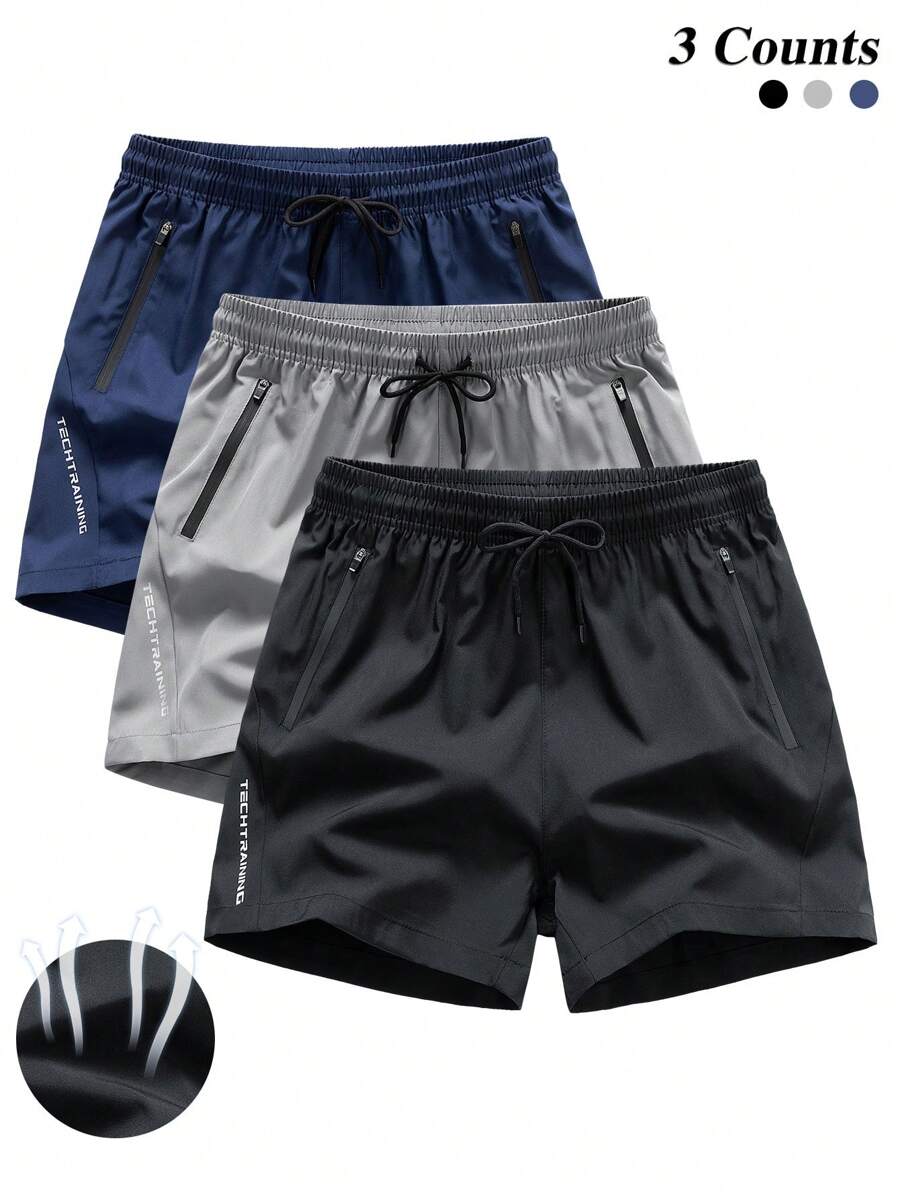 3pcs Men's Mixed Color Casual Sports Fitness Running Shorts, Summer