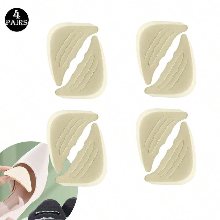4 Pairs Beige High Heel Toe Pads, Thick Shoe Inserts For Resizing Shoes, Prevent Pain, Slip And Heel Dropping