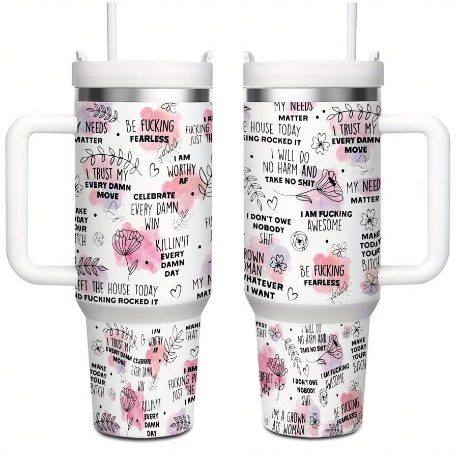 1 40 Oz Stainless Steel Tumbler Cup With Lid And Straw, Gift For Women And Moms, Incontain BPA , Suitable For Hot And Cold Beverages, Christmas, Thanksgiving, Valentine's Day, Mother's Day, Graduation Gifts. Perfect For Everyday Life, Home And Kitchen Use