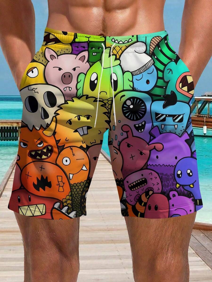 Plus Size Men's Hawaiian 3D Printed Casual Beach Shorts - Quick Dry, Drawstring Waist, Perfect For Summer Outings