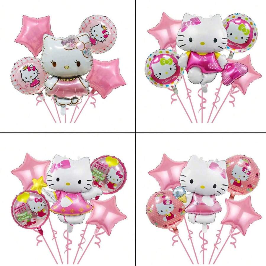 Sanrio 5pcs Sanrio Hello Kitty Party Supplies, 18 Inches Round Aluminium Balloons For Hello Kitty Birthday Party Decorations,Hello Kitty Theme Party Decorations,Hello Kitty Balloons,Hello Kitty Aluminium Balloons