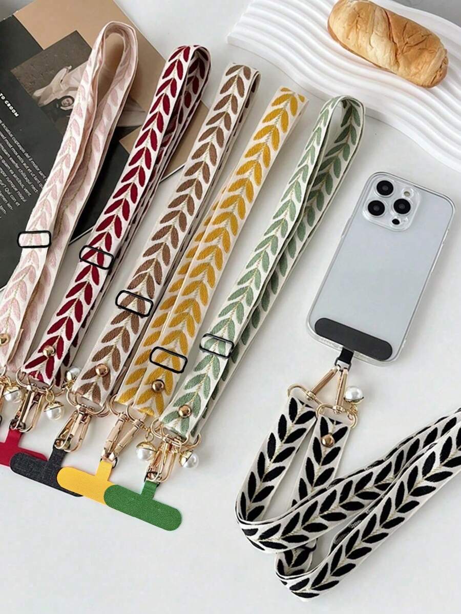 1 telefoonkoord met geborduurde wijnstok, lange crossbodyband met verstelbare hanger met imitatieparels, compatibel met en andere telefoons, unisex anti-verlies ketting, cadeau voor moeder, familie, vrienden, verjaardag, vakantie, telefoonhanger, telefoonketting