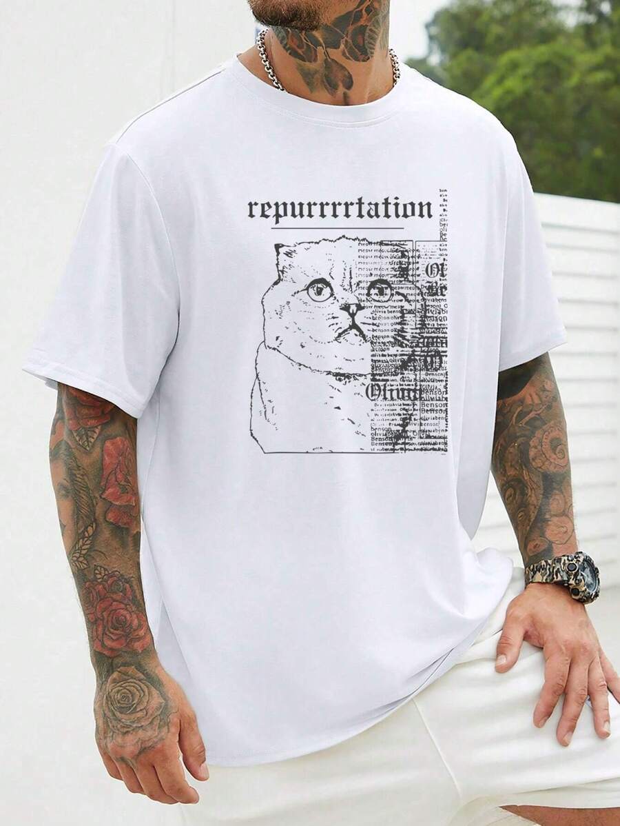 T-shirt Simplicity pour homme, motif hibou et journal amusant, 1 pièce, 220 g/m², col rond, décontracté, épais, pur coton