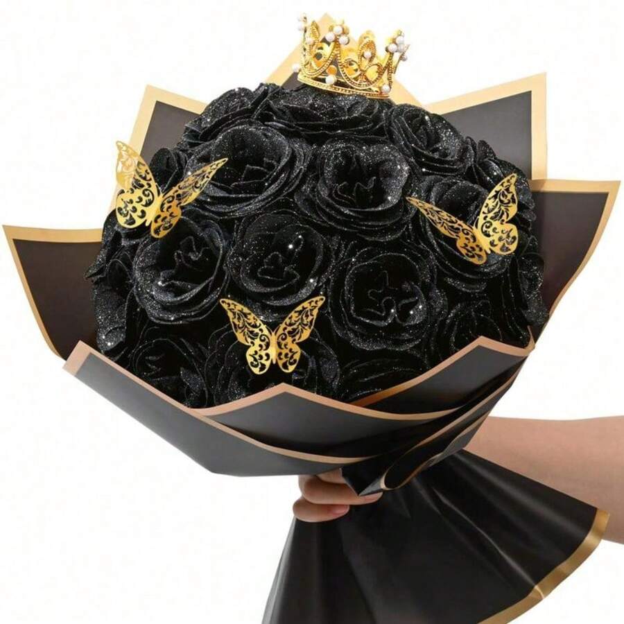 GUIRENT Glitter Roses Bouquet, DIY Fake Glitter Flowers Bouquet, Everlasting Shiny Artificial Red Rose Bouquet For Mothers Day Gifts, Anniversary, Engagement, Wedding, 24/36 Roses 809318