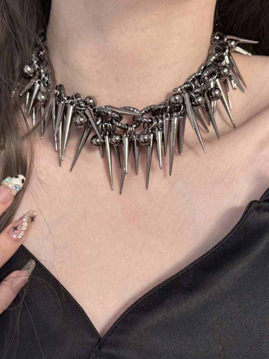 1pc Fashionable Extravagant Gothic Punk Chic Y2K Intricate Spiked Multi-Layer Choker Necklace, Women Everyday Wear & Festive Party Jewelry