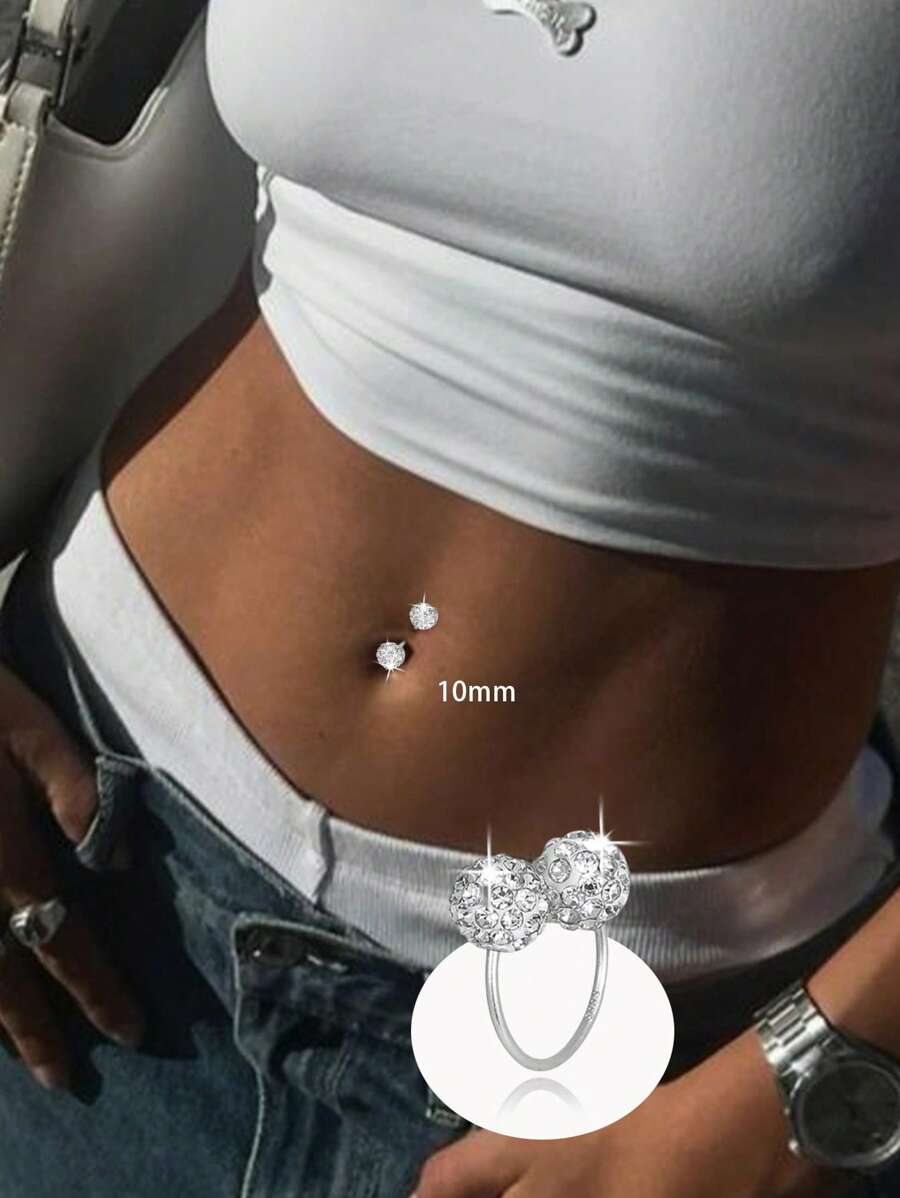 1PC S999 Sterling Silver Shambhala U-Shaped Double Diamond Navel Nail, Navel Button,Belly Ring,Body Piercing Jewelry,6mm,8mm,10mm