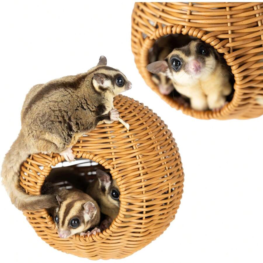 Pet Cage Sleep Bag For Small Animals ,Birds Squirrels Marmosets Rats Hamsters, Metal Frame PP Rattan Durable Water Resistant Safe Material