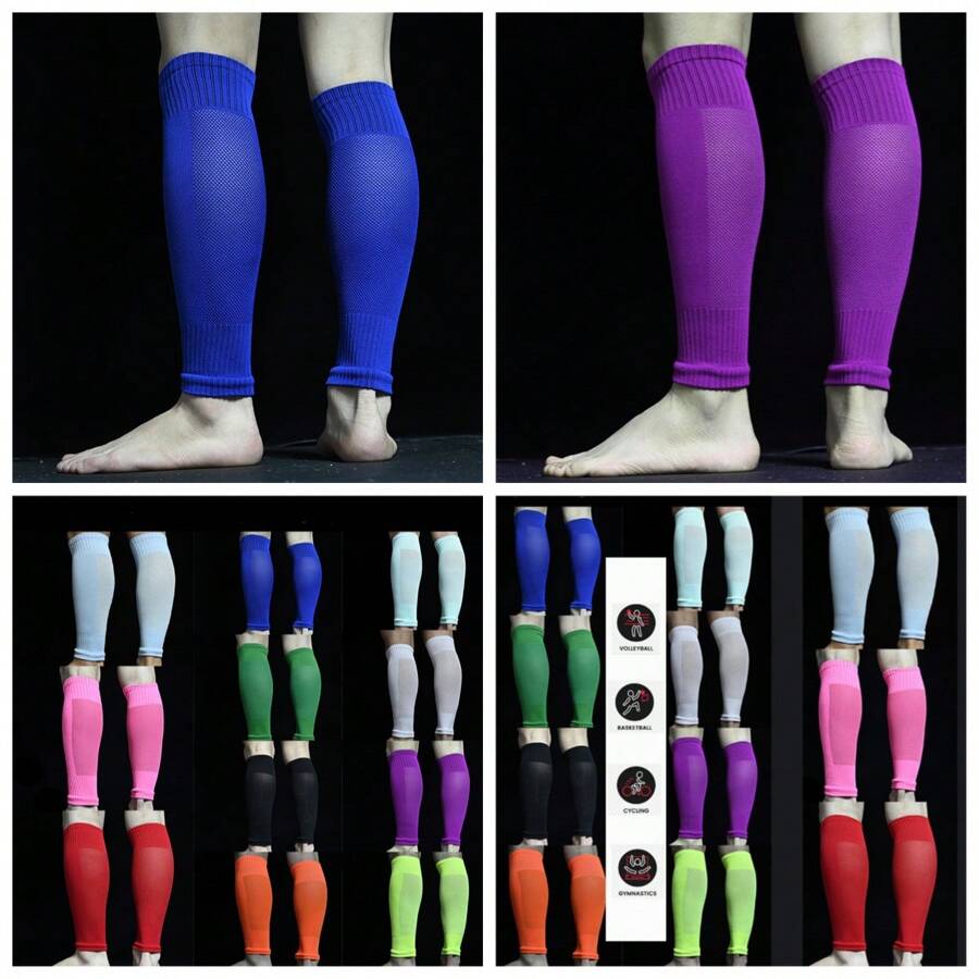 1 Coppia di protezioni per gambe da calcio professionali ad alta elasticità, design a singolo strato con tasche e fori di aerazione in rete traspirante