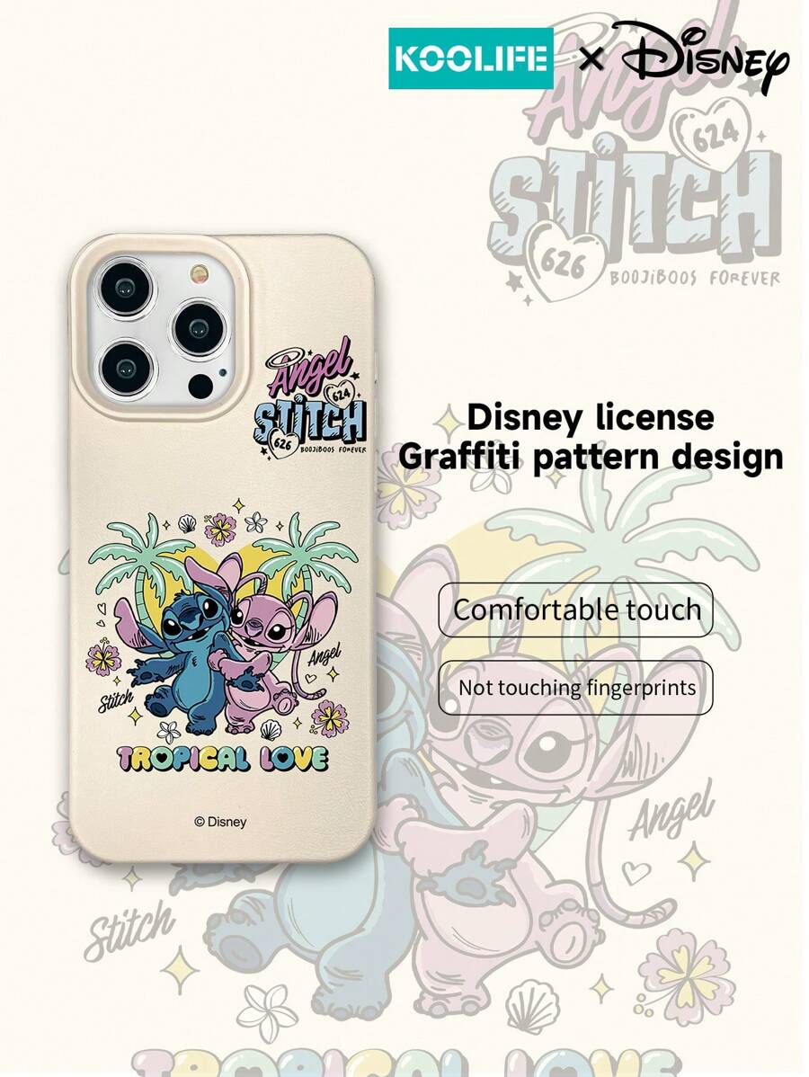1 pieza Funda de teléfono anti-caída de TPU con pintura de dibujo animado lindo de Stitch de Disney en estilo tropical, ligera, con textura, compatible con Apple 16/16 Pro Max/16 Pro/16/15/15 Pro/15 Plus/14/13/12/11