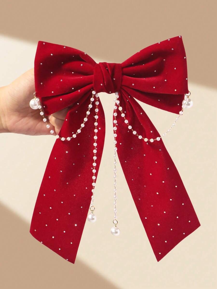 1 Stück Haarclip aus Samt mit Strass, Perle, Schleife, Quaste und Schmetterling, federnder Schmetterling Haaraccessoire, Geschenk für Feiertage