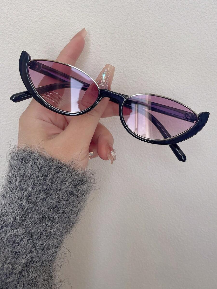 1 pieza Gafas de moda con montura a media de color negro con efecto de ojo de gato, lentes degradados, estilo vintage para mujer, ideales para verano, playa, vacaciones, exterior y viajes