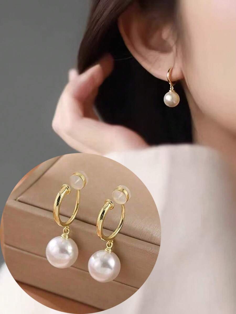 1 paire de boucles d'oreilles à créoles en faux perles , boucles d'oreilles clip-on avec des boucles d'oreilles en silicone élégantes haut de gamme, cadeau d'anniversaire pour les femmes