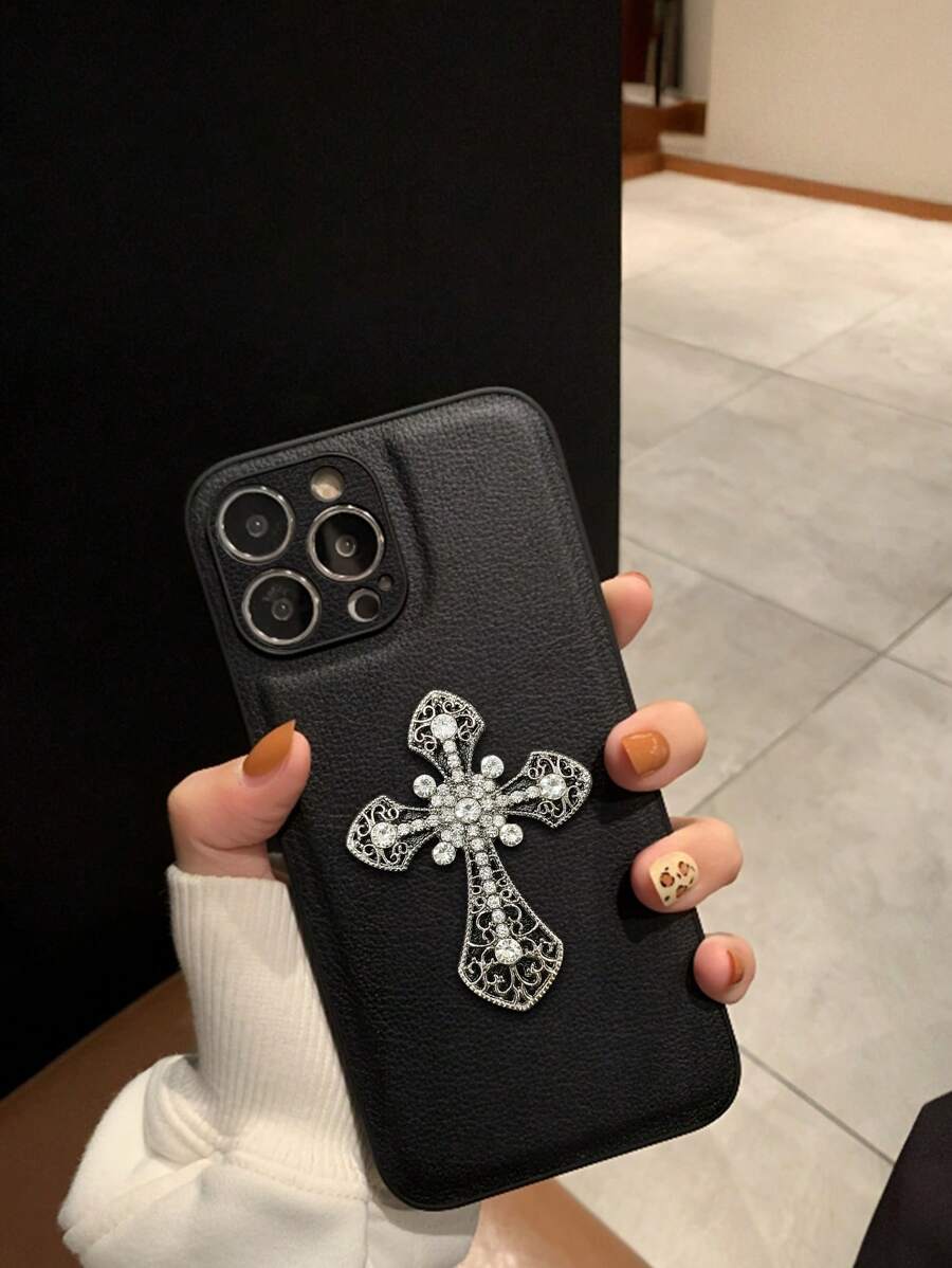 1 pièce Coque de téléphone en PU mat motif croix gothique, coque de protection à la mode pour iPhone 16, 15, 14, 13, 12, 11, 16 Pro Max, X, XS, 7/8 Plus ; compatible avec Pixel 7, 7A, 7 PRO, 8, 8A, 8 PRO, 9, 9 PRO, 9 PRO XL