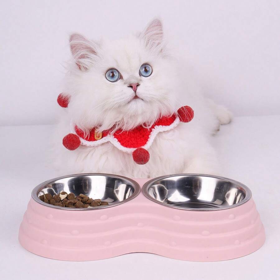 1 pièce Bol double en acier inoxydable Cadeau pour amateurs de chats/chiens et amoureux des chats/chiens. Bol d'eau et de nourriture pour animaux de compagnie antidérapant. Base antidérapante pour l'alimentation intérieure et extérieure. Bols intérieurs amovibles.