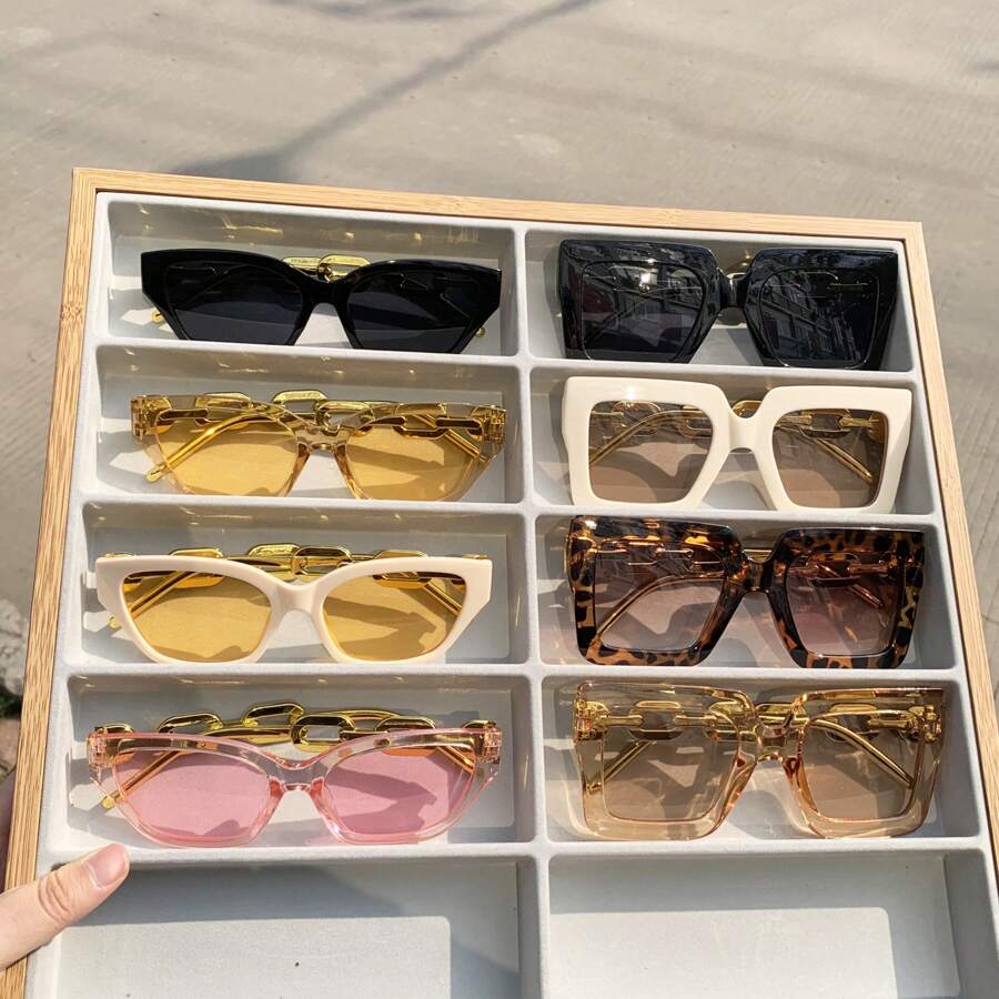 8pcs/Set Women's Fashionable Multi-Color Chain Eyeglasses, Suitable For Daily Life, Beach Vacation, Photography, Party Events As Gifts For Summer Beach Vacation,Outdoor,Travel