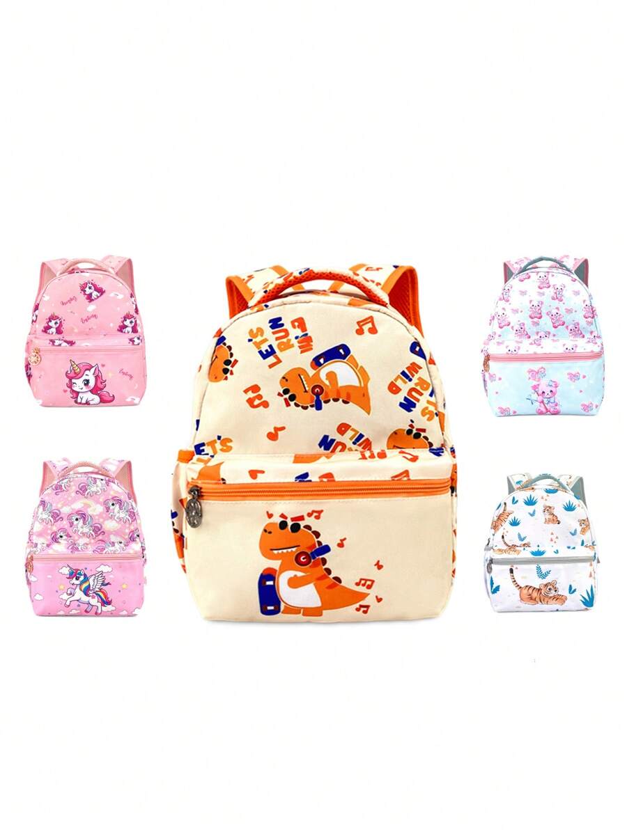 Kindermode Plaatsing Print Volledige Grafische Peuter Kleuterschool Cartoon Dinosaurus Eenhoorn Hart Rugzak, Schattige Ontwerpen Geliefd Bij Kinderen, Perfect Casual Dagrugzak Cadeau Voor Verjaardag, Vakantie