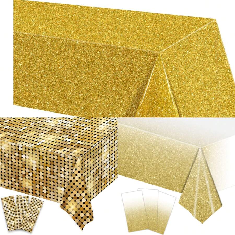 1pc Disco Thema Gradiënt Goudkleurige Tafelkleed, Wegwerp Plastic PE Tafelkleed Voor Feest, Bruiloft, Jubileum, Verjaardagsdecoratie