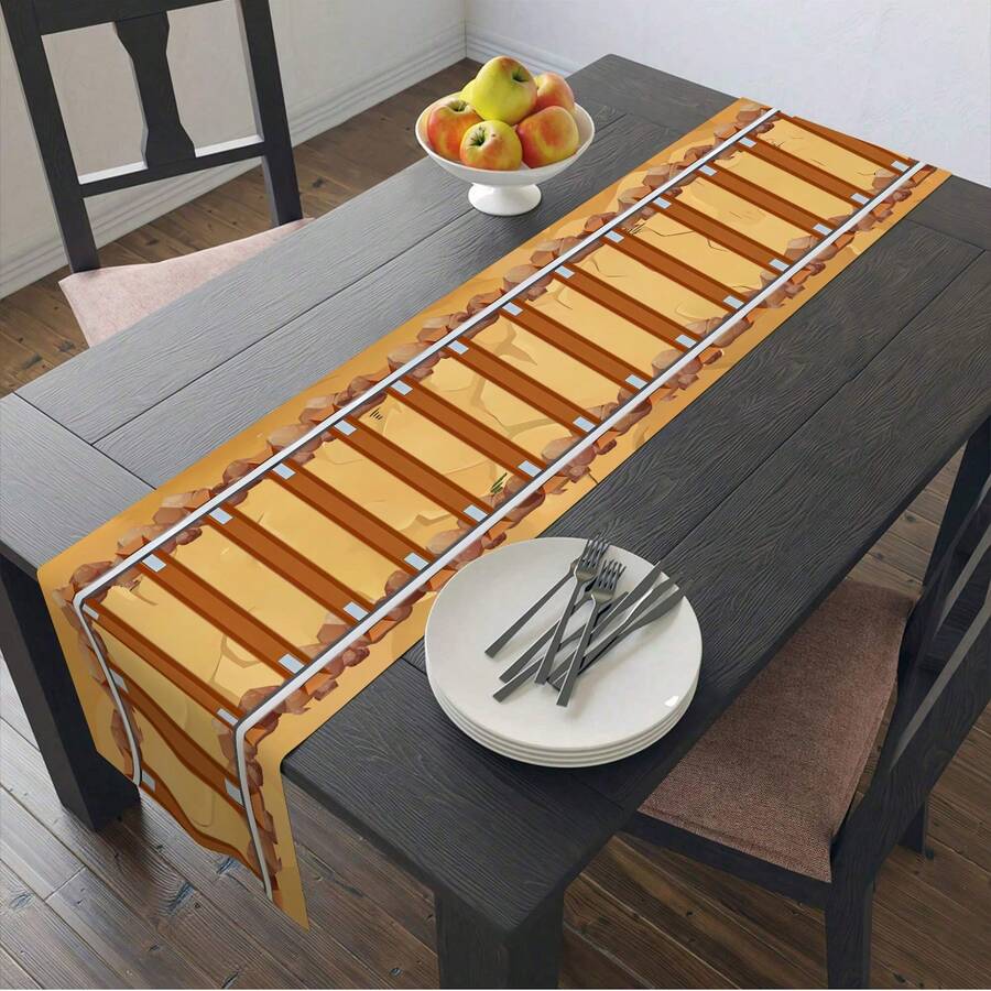 1 pièce de chemin de table en lin de 2 tailles avec motif de chemin de fer, convient pour la décoration de restaurant, salon, table de cuisine, décoration de fête
