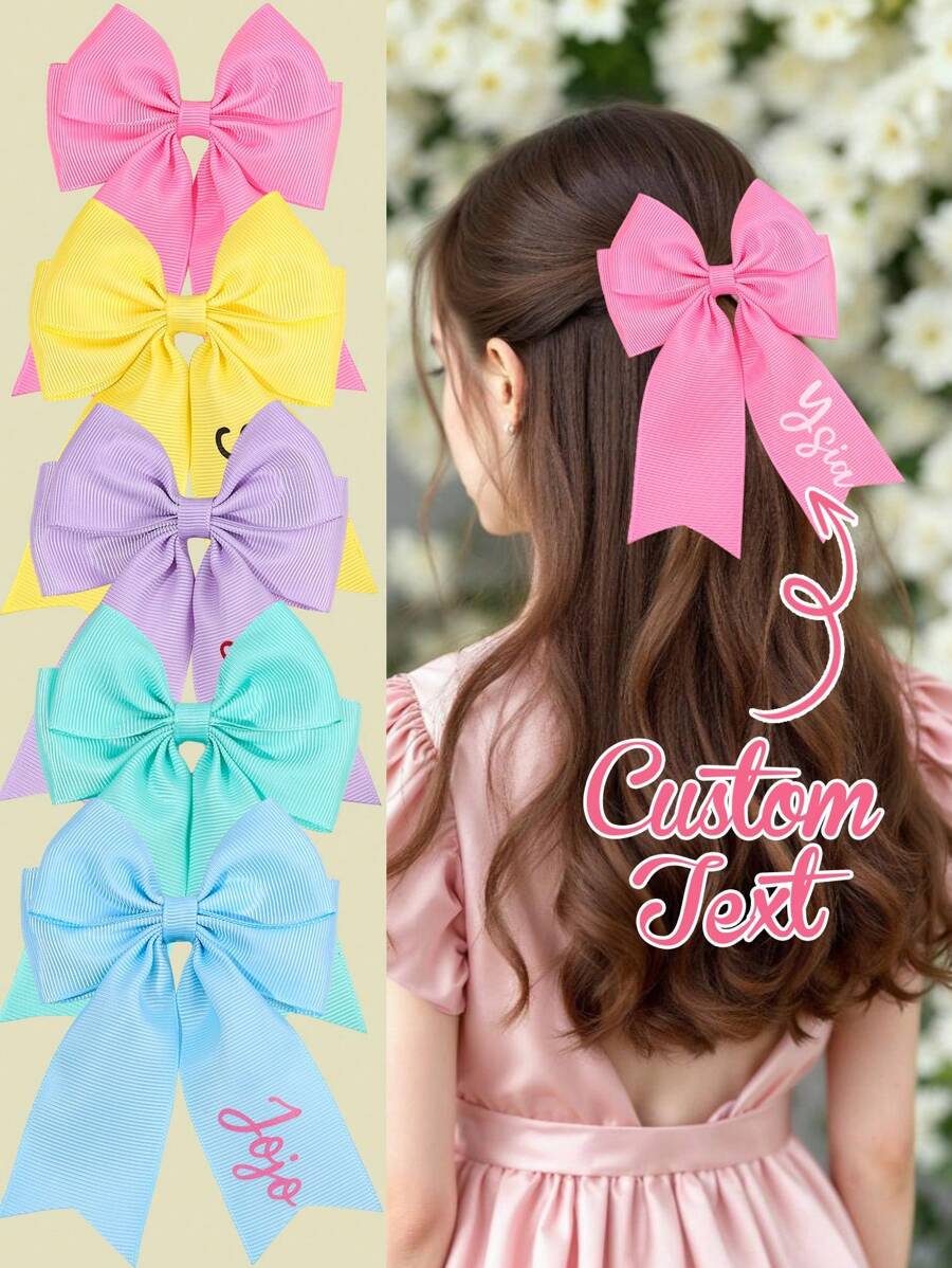 1 pieza Pinza de pelo con lazo personalizada para niñas con nombre impreso, lazo de pelo bordado con nombre personalizado, hebilla de pelo en forma de moño linda, adecuada para decoración diaria del cabello, regalo para niñas