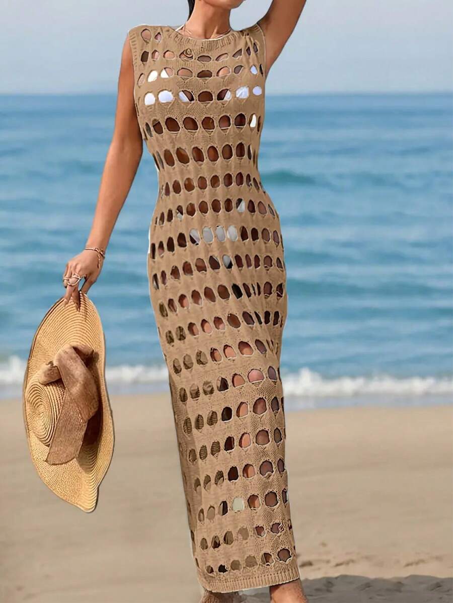 Robe de plage sexy pour femmes, robe mini ajourée en tricot, robe de plage semi-transparente