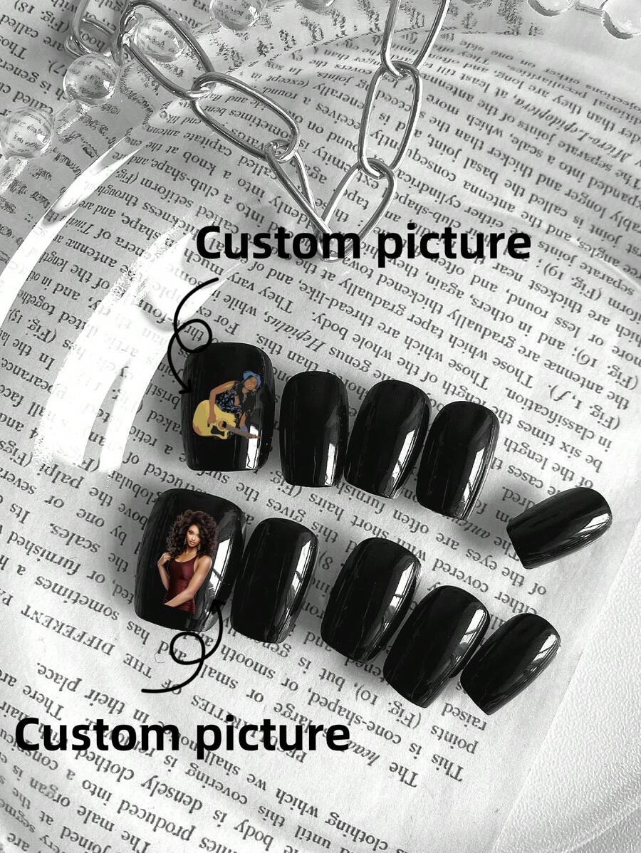 10 piezas de uñas postizas personalizadas, uñas falsas cortas, uñas para el Día de la Madre, uñas para el Día de San Valentín, diseño de nuevo arte DIY con dibujos animados, retratos, animales, patrones familiares, uñas de colores, uñas negras, suministros de uñas desmontables y reutilizables, polvo de uñas, purpurina para uñas, adecuadas para uso de niñas y señoras en escenario, baile, fiesta, boda, escenas festivas