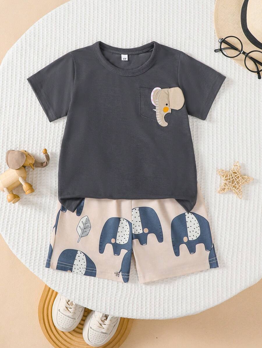 Summer Cartoon Cute Embroidery 2pcs/Set Boys Short Sleeve Casual Outfit